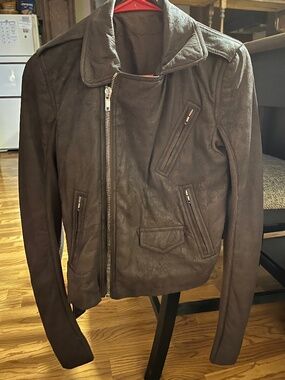 Rick Owens Purple Blistered Leather Motorcycle Jacket Women’s Size 10 IT46